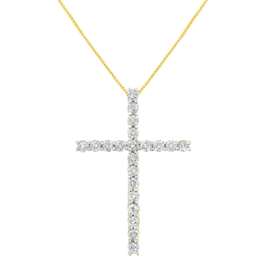 10K Yellow Gold Plated .925 Sterling Silver 4.0 Cttw Round Cut Diamond Cross Pendant Necklace (J-K Color, I1-I2 Clarity) - 18"