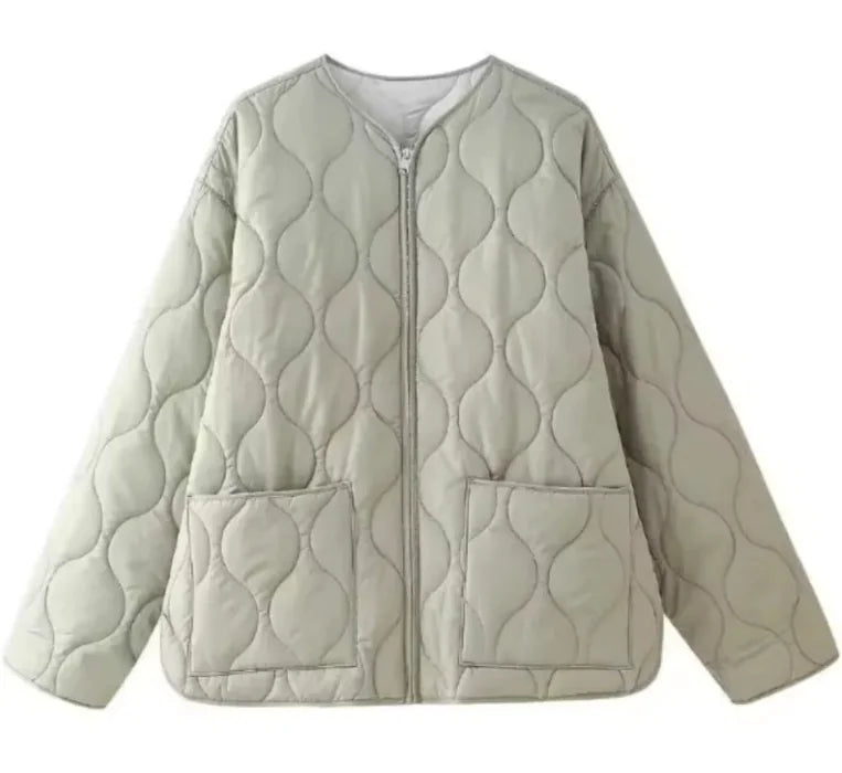 Women's Round Neck Zipper Diamond Lattice Coat