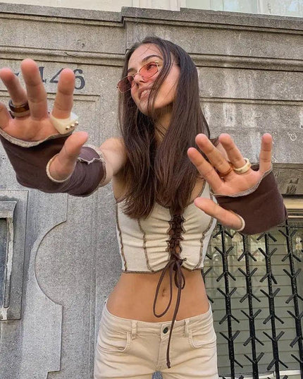 Corset Top Contrast Aesthetic Glove Crop Top