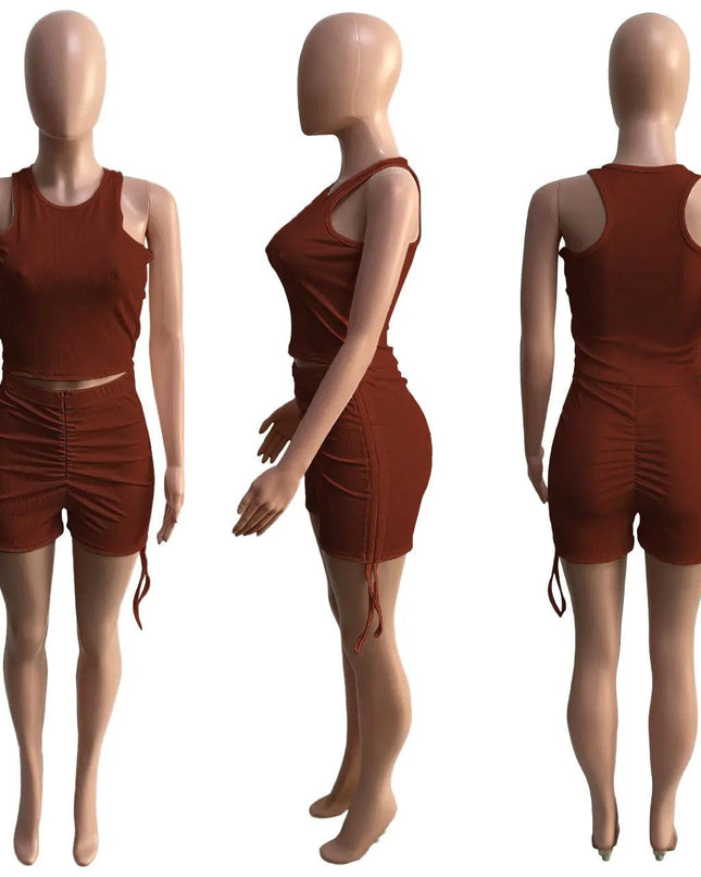 Drawstring Zipper Rib Casual Set