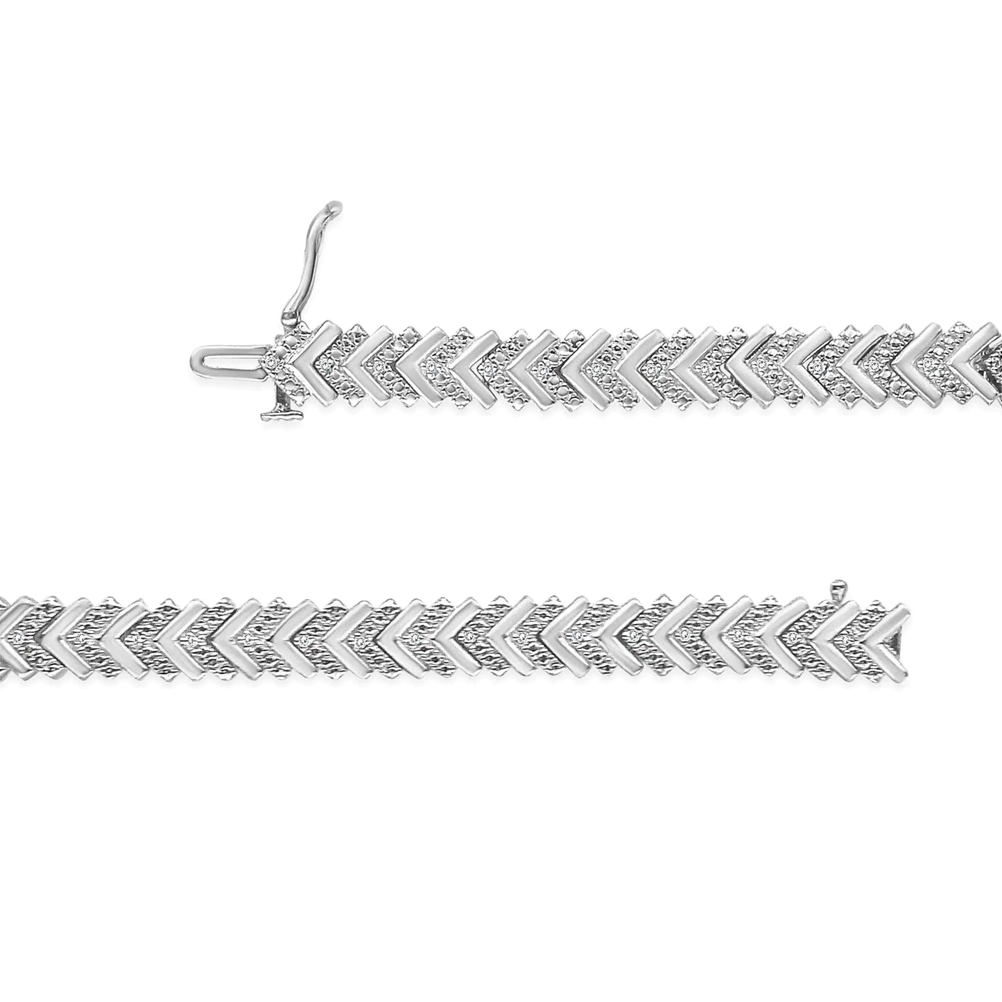 .925 Sterling Silver 1/6 Cttw Round-Cut Diamond Chevron Wave 7.25" Link Bracelet (I-J Color, I3 Clarity)