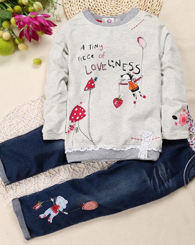 Long Sleeve Sweater  Jeans suit Cartoon Set