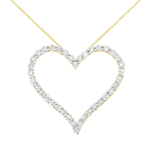 10k Yellow Gold Plated .925 Sterling Silver 3.0 cttw Round-Cut Diamond Open Heart Pendant Necklace (J-K Color, I1-I2 Clarity) - 18"