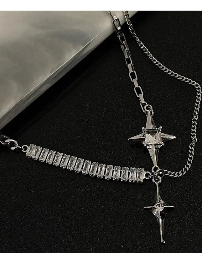 Shiny Rhinestone Star Cross Necklace