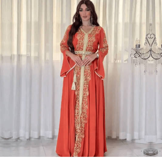 Dubai-Style Embroidered Applique Dress – Elegant and Sophisticated