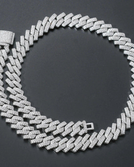 18K White/Gold Iced Cuban Bracelet