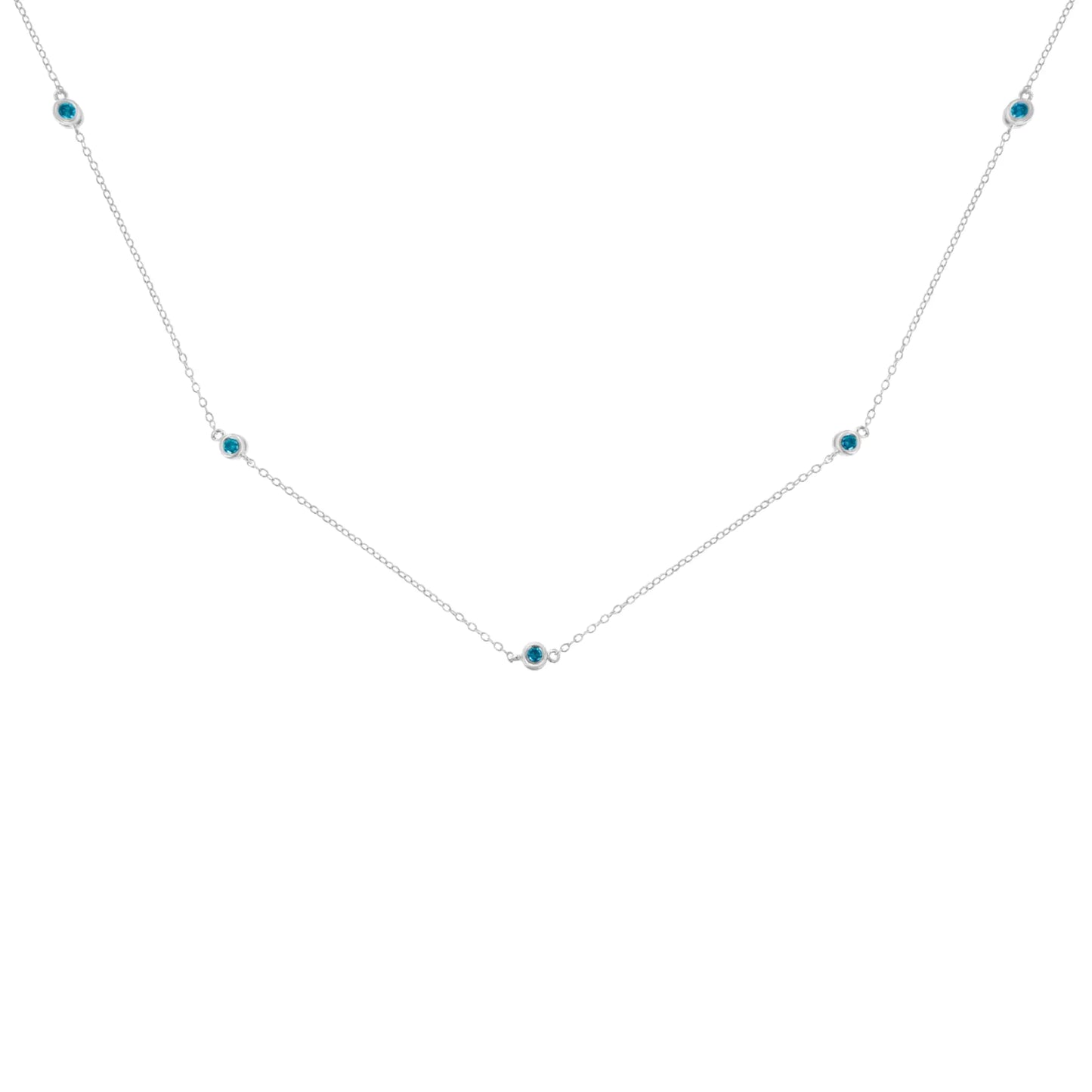 .925 Sterling Silver 1/2 Cttw Treated Fancy Blue Diamond Station Necklace (I2-I3 Clarity) - 18”