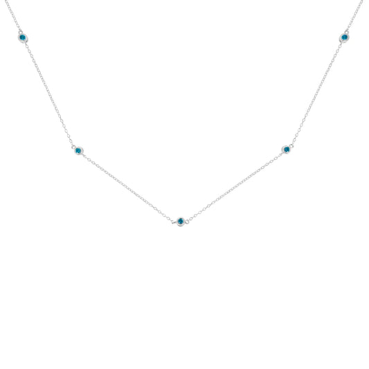 .925 Sterling Silver 1/2 Cttw Treated Fancy Blue Diamond Station Necklace (I2-I3 Clarity) - 18”