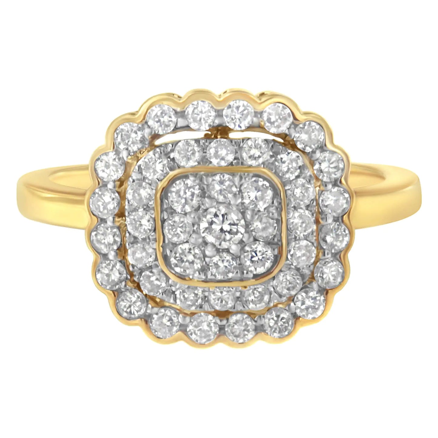 10K Yellow Gold Plated .925 Sterling Silver Diamond Cocktail Ring (3/4 Cttw, J-K Color, I2-I3 Clarity)