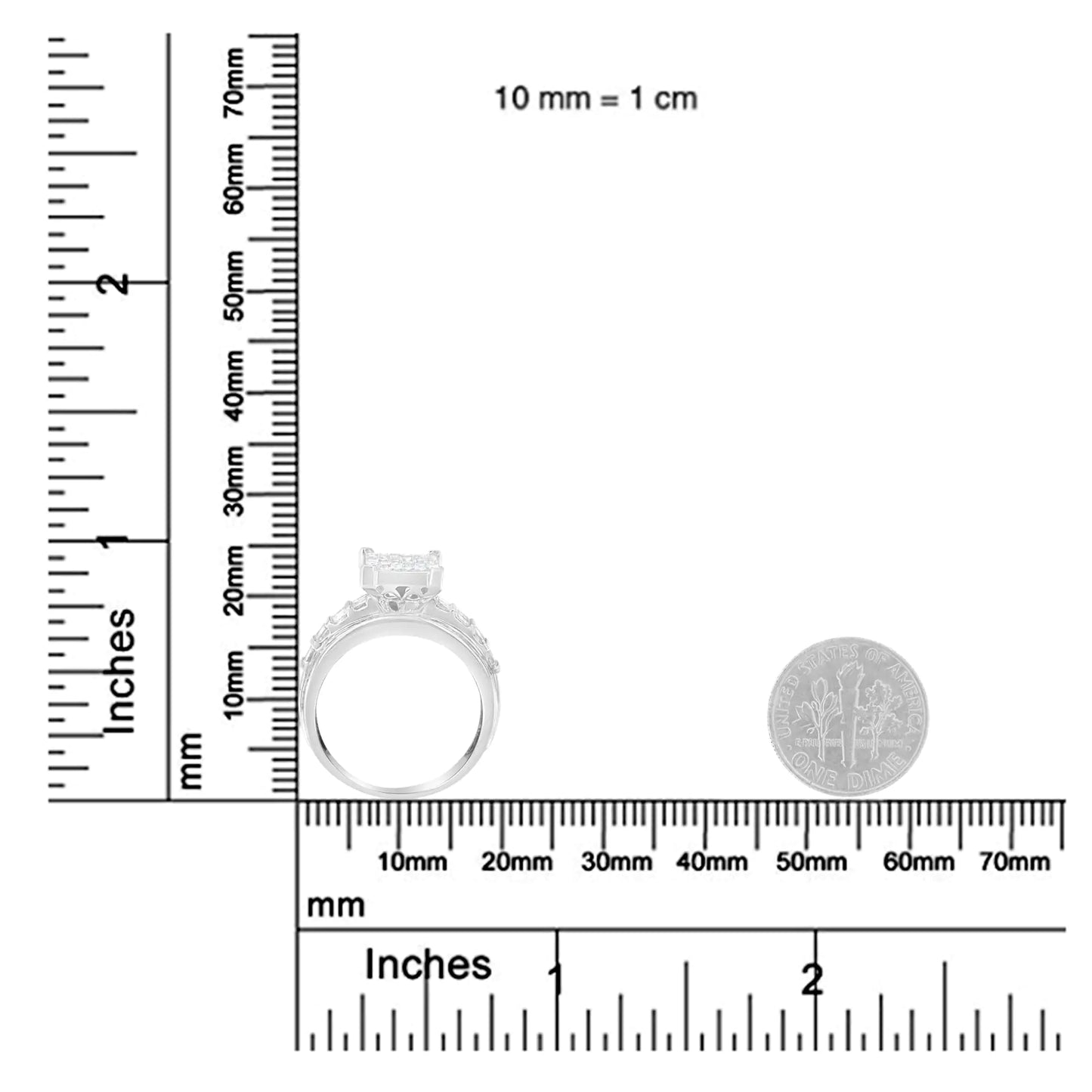 14K White Gold 2.0 Cttw Mixed-Cut Diamond Rectangle Invisible-Set Composite Cluster Ring with Bar- and Channel-Set Band (H-I Color, SI2-I1 Clarity)