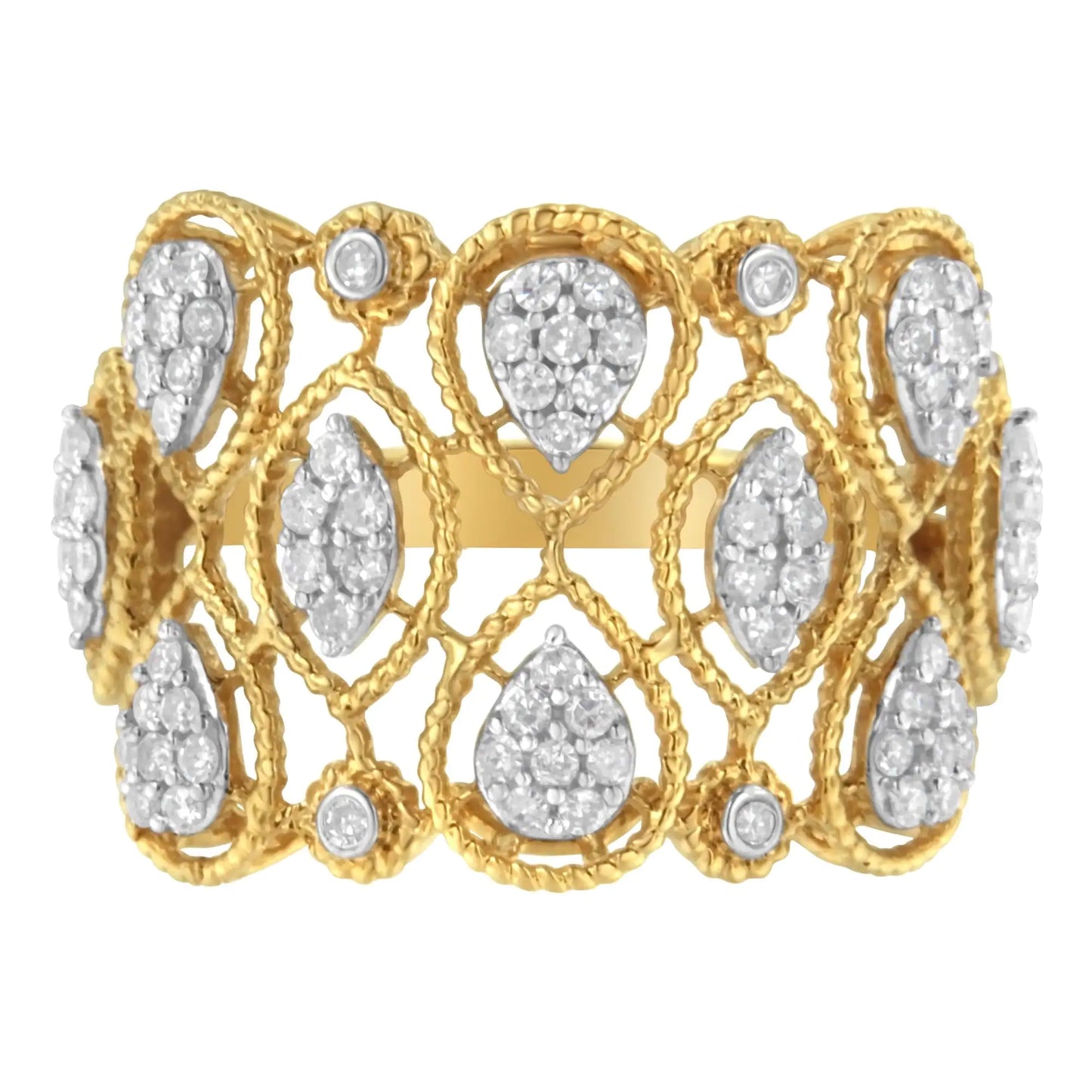 14K Yellow Gold Diamond Art Deco Ring (1/2 Cttw, H-I Color, I1 Clarity)