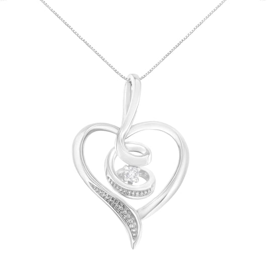 Espira 10K White Gold .03 Cttw Diamond-Accented Round-Cut Diamond Swirl Open Heart 18" Pendant Necklace (I-J Color, I2-I3 Clarity)