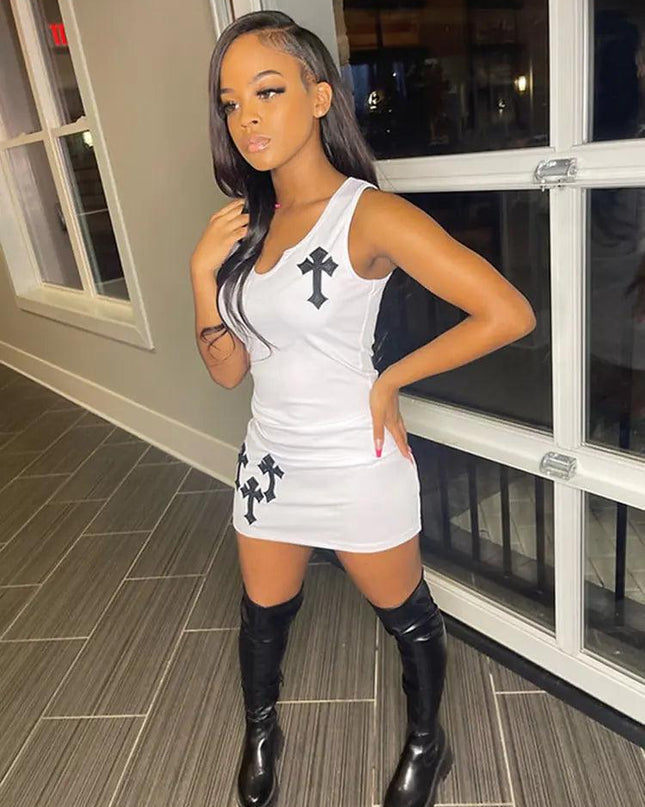 Cross Printed Mini Dress