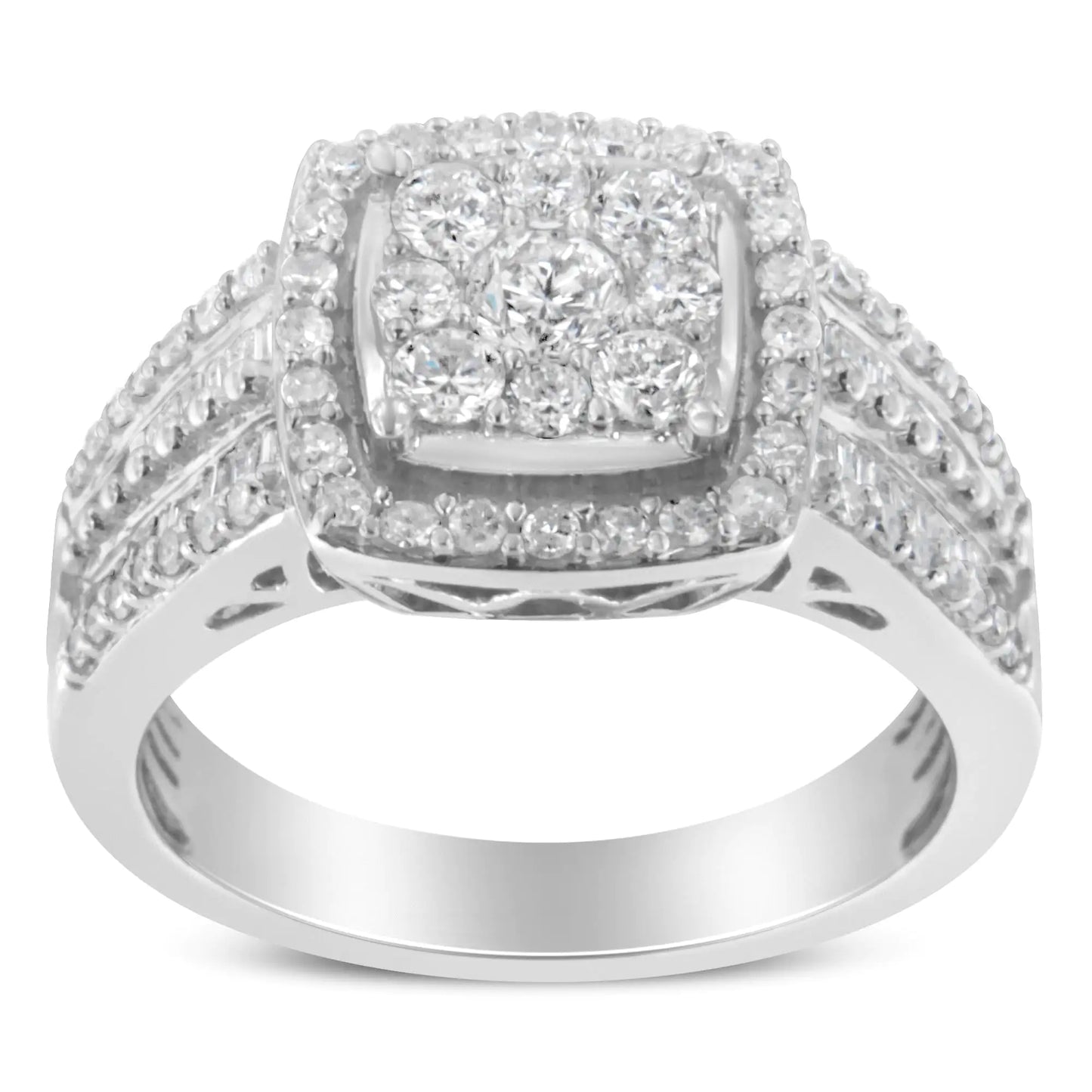 10K White Gold Diamond Cluster Ring (1 Cttw, H-I Color, I1-I2 Clarity)