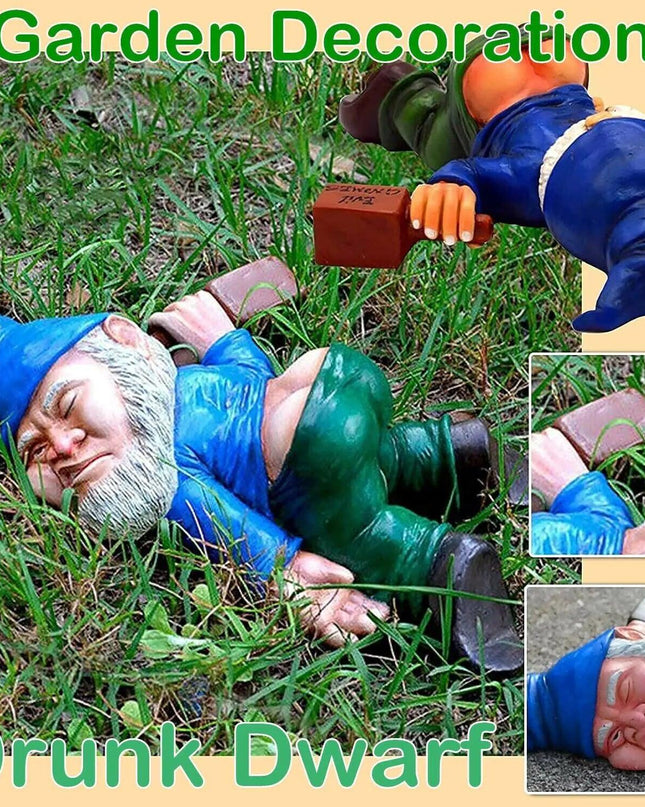 Drunk Dwarf Garden Gnome Decoration Drunken Ornament Decor Yard Patio Lawn US
