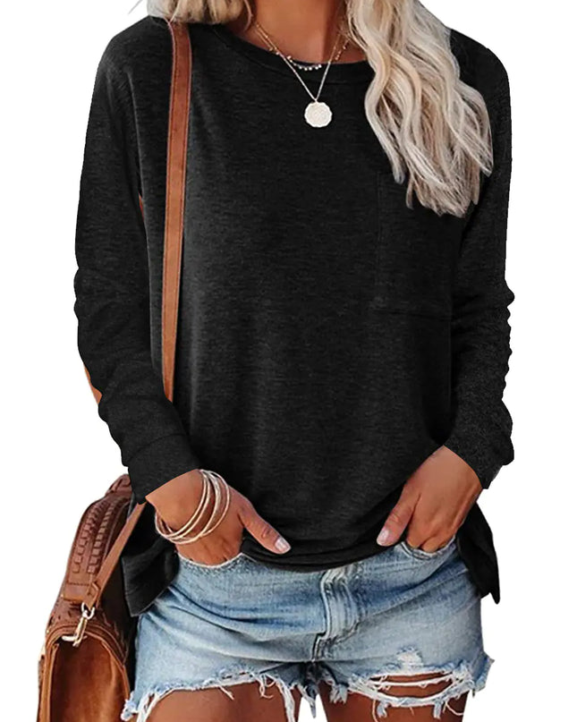 Pocket Split Long-sleeved Casual T-shirt