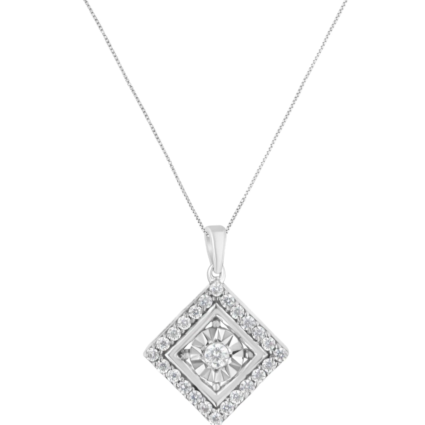 10KT White Gold 1/2 cttw Diamond Square Pendant Necklace (I-J Color, I2-I3 Clarity)