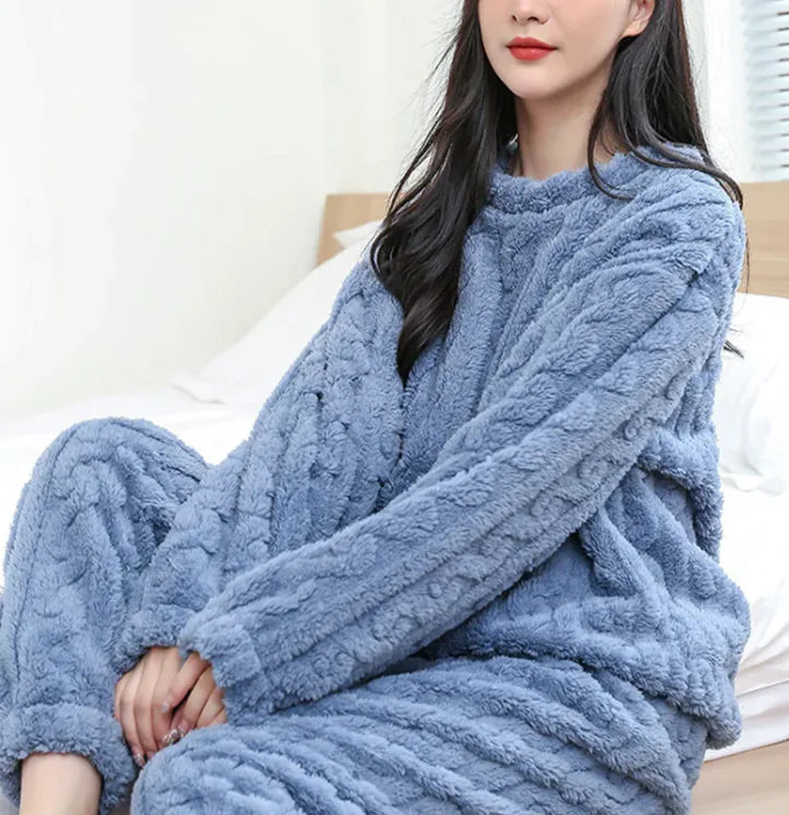 Winter Pajamas Loose Thickened Coral Velvet Pullover Long Sleeves And Trousers