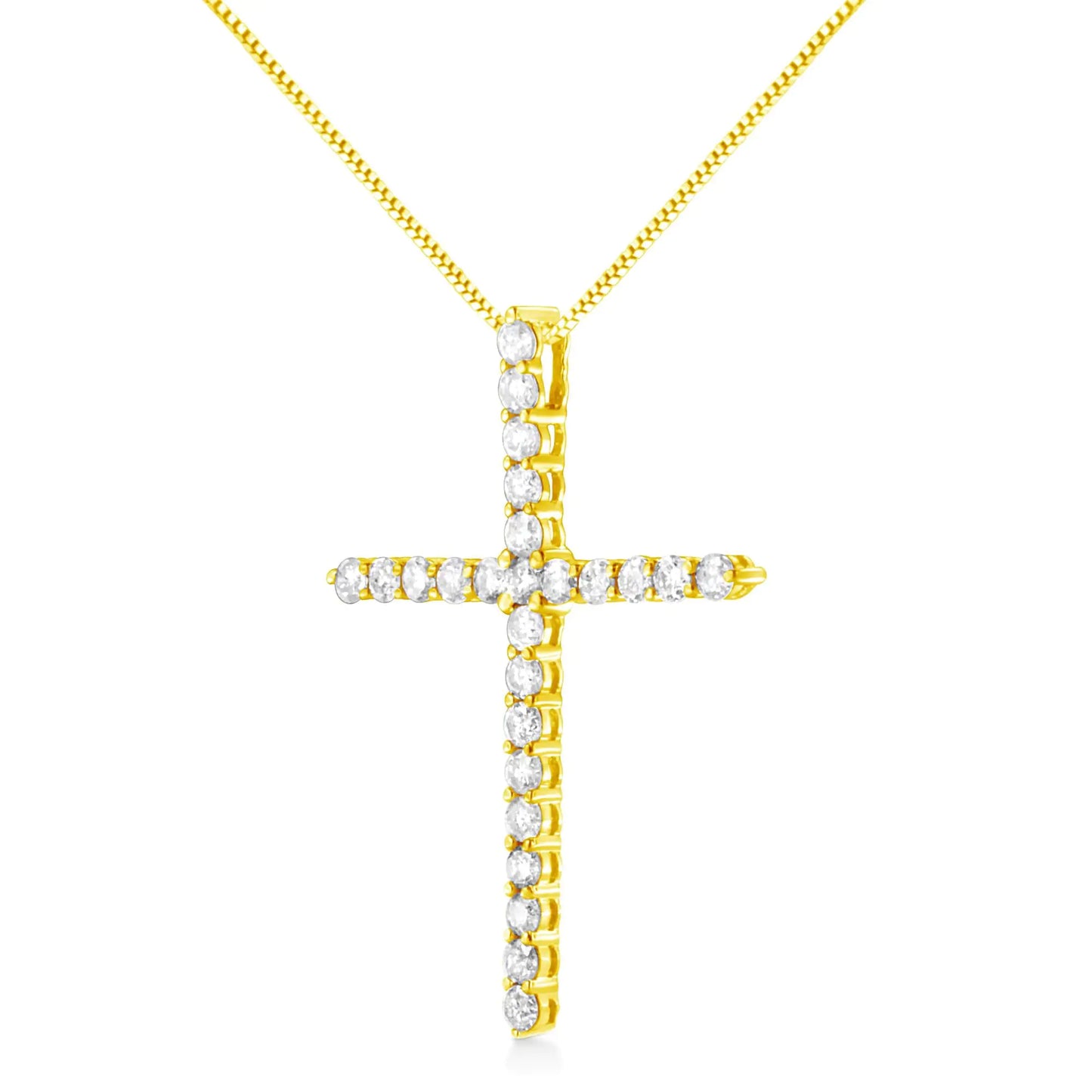 10K Yellow Gold Plated .925 Sterling Silver 2.0 Cttw Round Cut Diamond Cross Pendant Necklace (J-K Color, I1-I2 Clarity) 18"