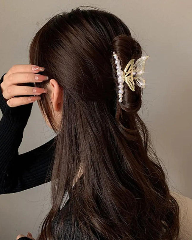 Hair Claw Crab Crystal Pearl Clip