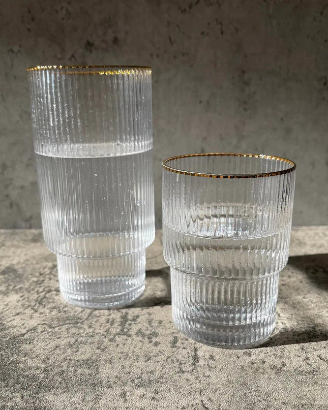 Stackable Gold Rim Ripple Drinking Glass