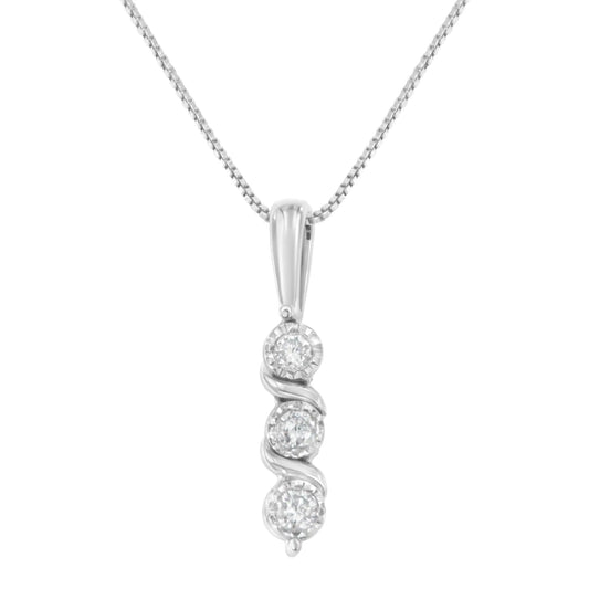 .925 Sterling Silver 1/10 cttw Miracle-Set Round Cut Diamond Three Stone Drop Pendant 18" Necklace (H-I color, I1-I2 clarity)