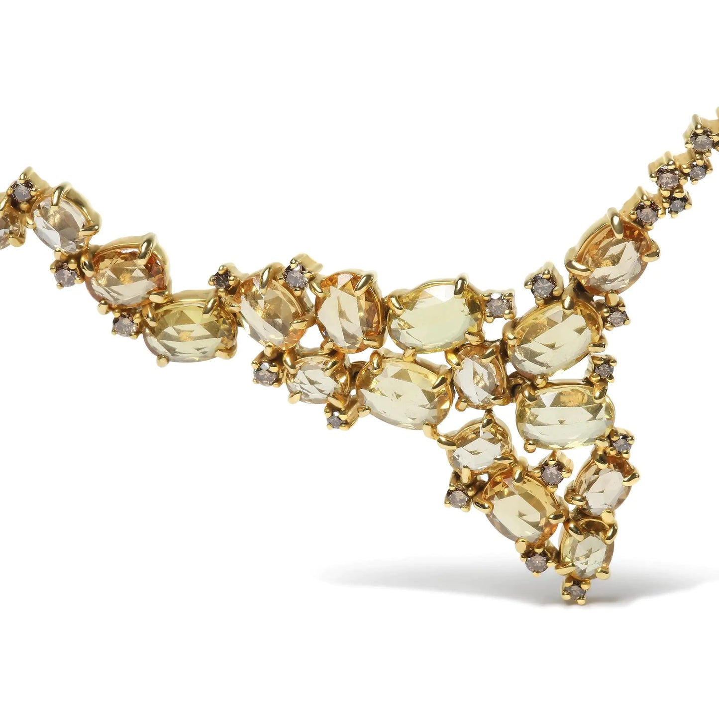 18K Yellow Gold 1/2 Cttw Brown Diamond and Multi-Size Oval Yellow Sapphire Cluster Cascade Station Necklace (Brown Color, SI1-SI2 Clarity) - Adjustable up to 14" to 16"