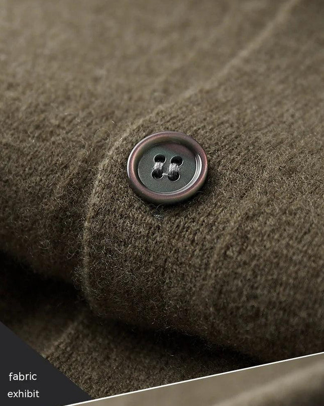 Men's Polo Collar Solid Color Wool Cardigan