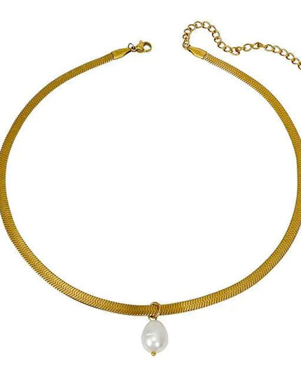 Wide Flat Snake Pearl Necklace