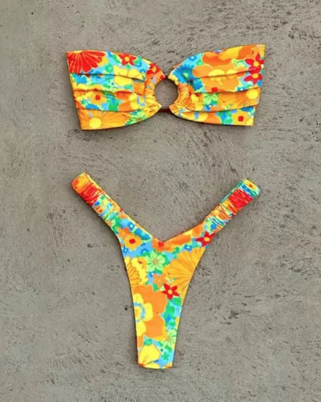 Women's Printed Pleated Bikini