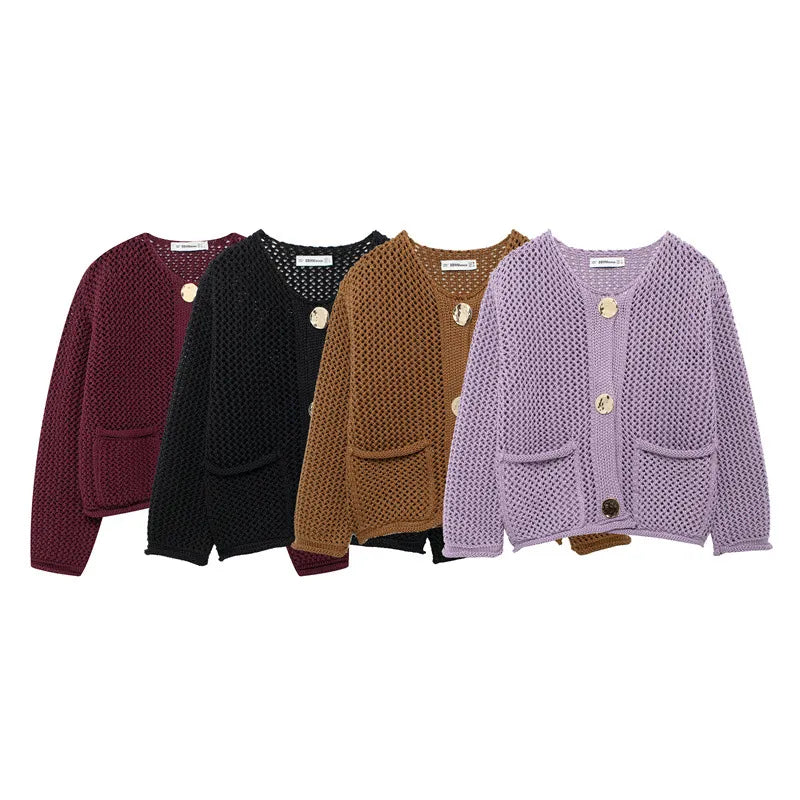 Women's Fashion Pocket Round Neck Knit Coat