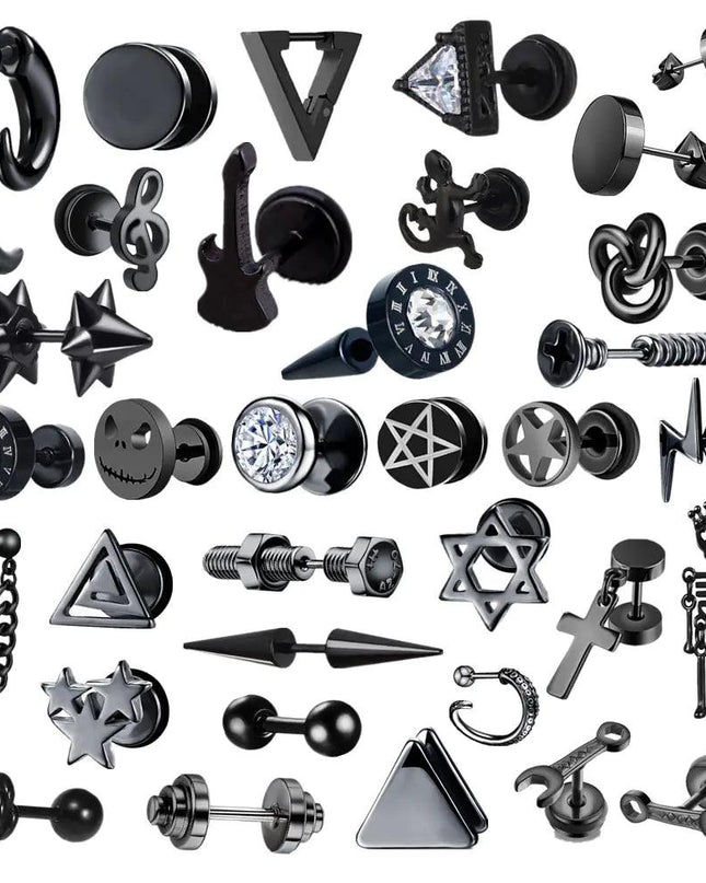Small Black Punk Stud Earrings