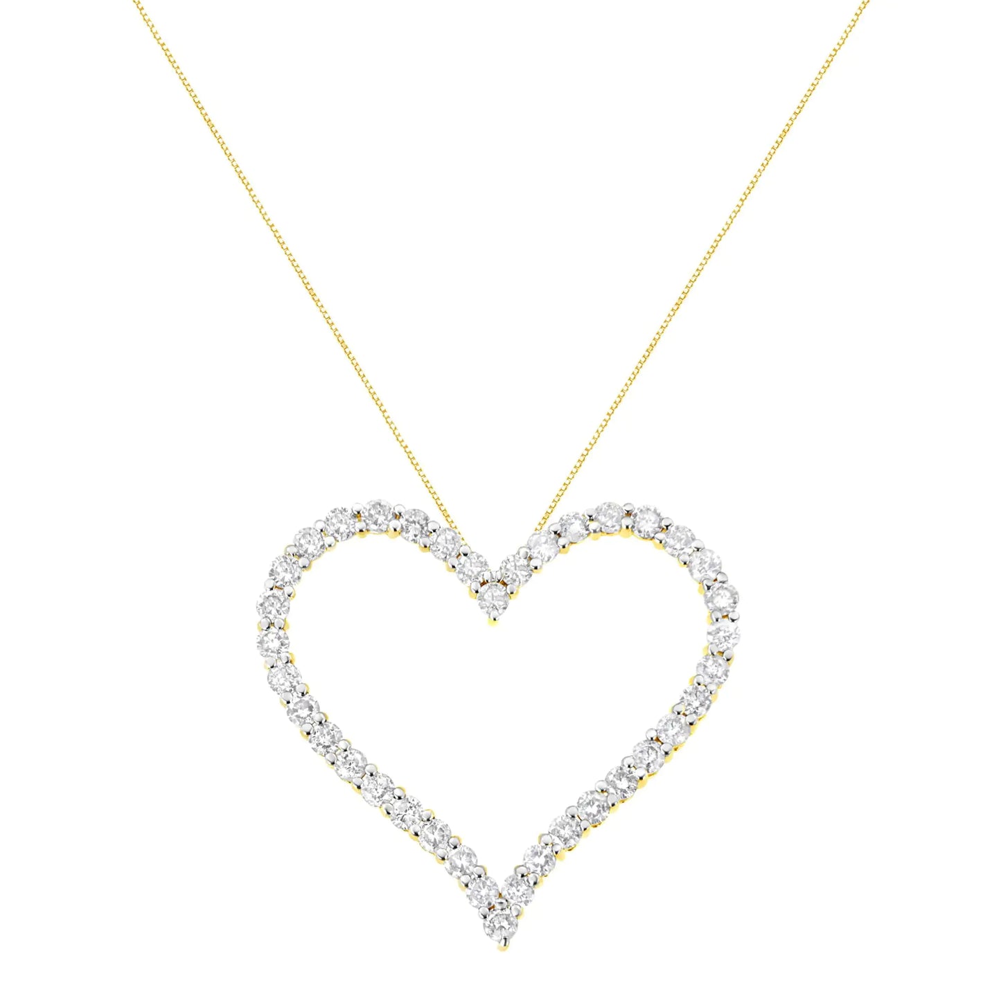 10k Yellow Gold Plated .925 Sterling Silver 3.0 cttw Round-Cut Diamond Open Heart Pendant Necklace (J-K Color, I1-I2 Clarity) - 18"