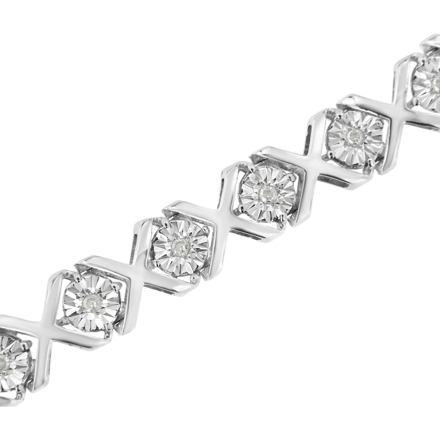 .925 Sterling Silver 1/4 Cttw Miracle Set Diamond "X" Link Bracelet (I-J Color, I3 Clarity) - 7.25"