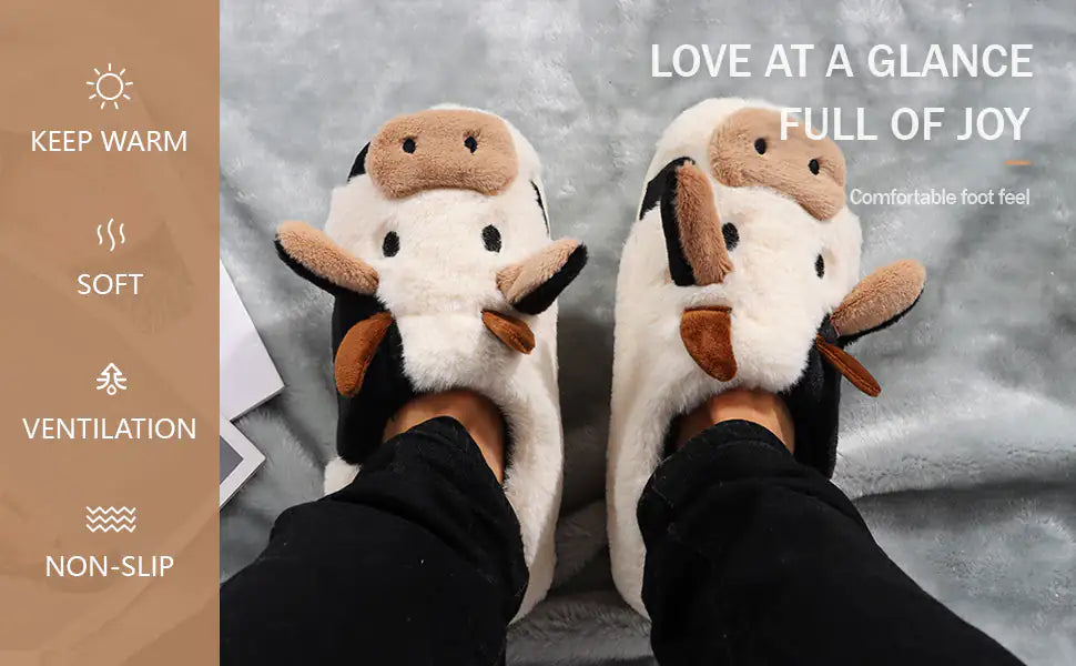 Fluffy Warm Plush Slippers Cartoon Cow