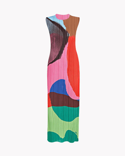 Blocked Pleated Pencil Dress