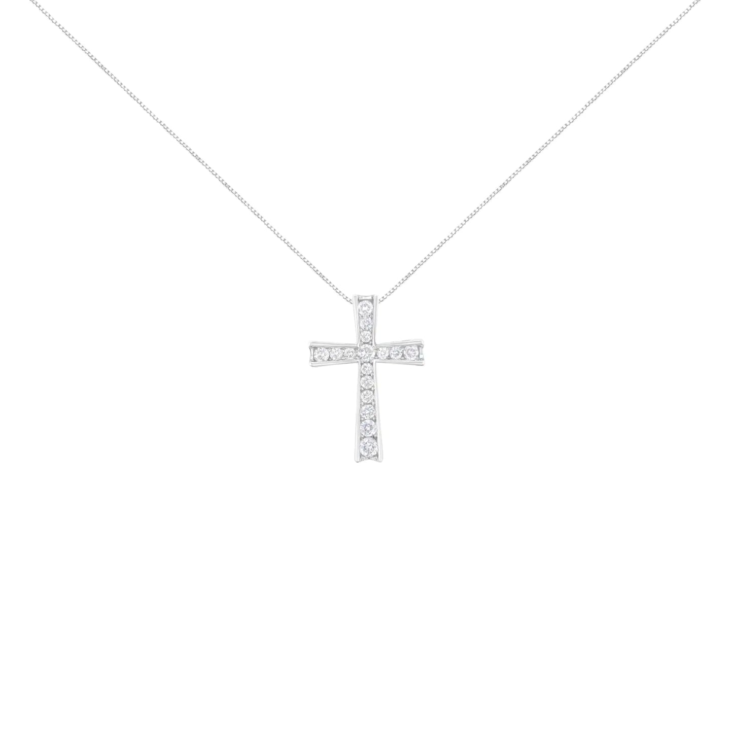 .925 Sterling Silver 1/2 Cttw Prong-Set Round-Cut Diamond Inlay Style Cross 18" Pendant Necklace (I-J Color, I2-I3 Clarity)