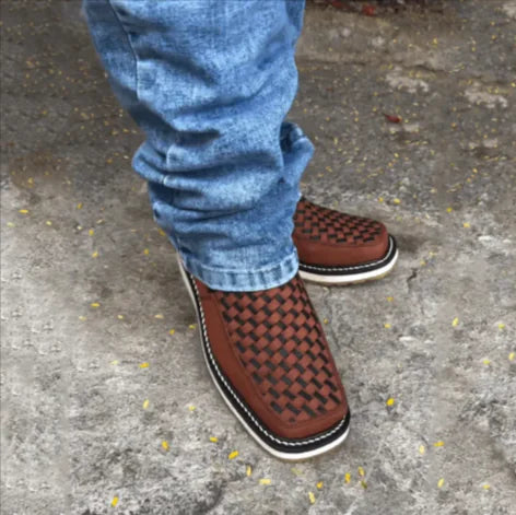 Retro Western Cowboy Boots with Side Zipper – Handwoven European-American Style