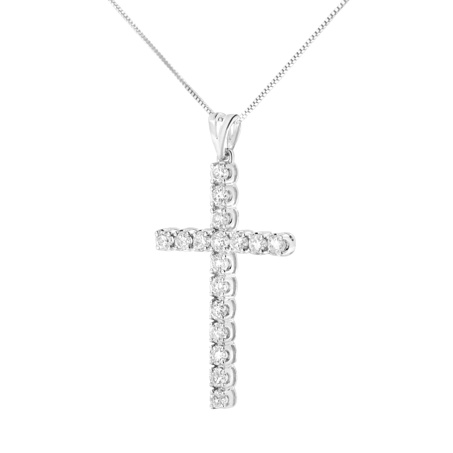 .925 Sterling Silver 2 cttw Classic Prong Set Round-Cut Diamond Cross 18" Pendant Necklace (I-J Color, I2-I3 Clarity)