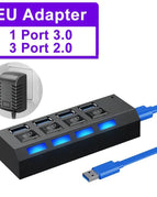 104*35*21mm, 164*35*21mm / 4 Port USB 3.0/2.0 with EU Plug