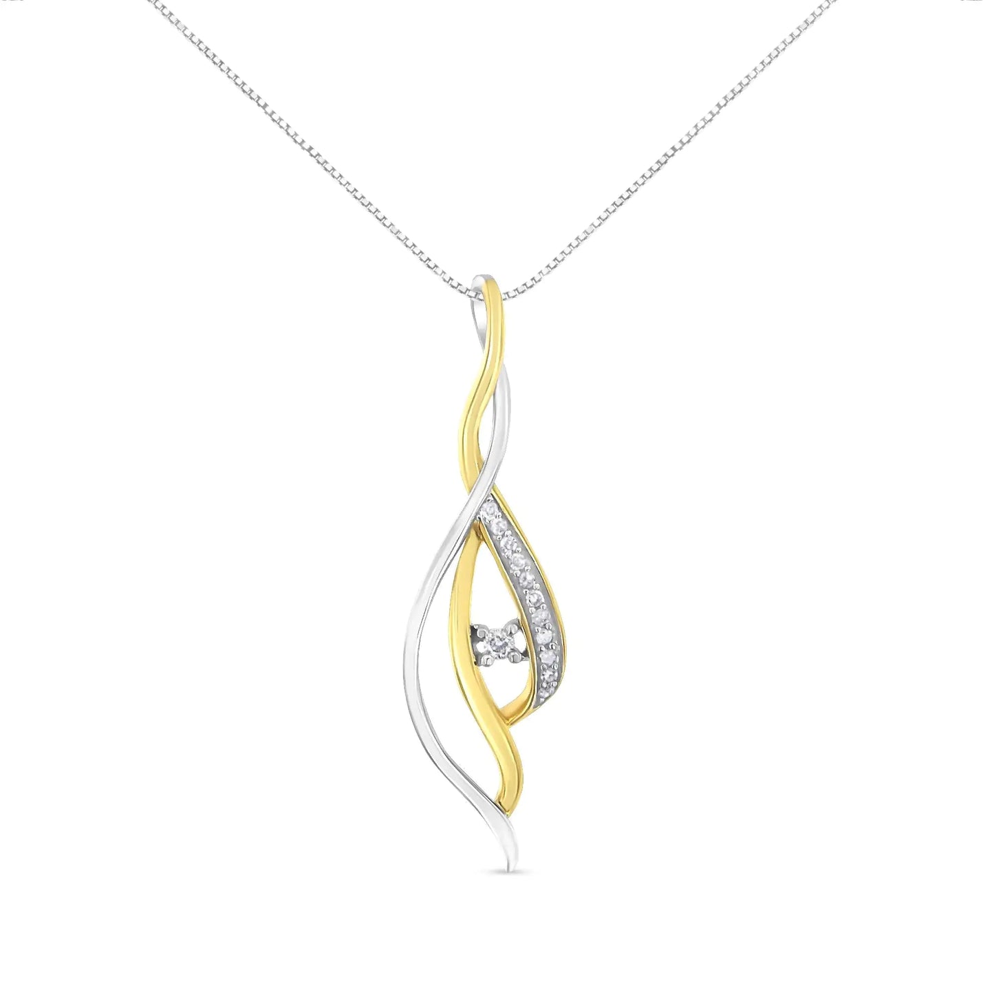 Espira 10K Two-Tone Gold Round Cut Diamond Cascade Pendant Necklace (1/10 cttw, J-K Color, I2-I3 Clarity)