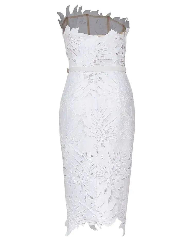 White Midi Dress Flower Cut-Out Elegant Celebrity Party Dress