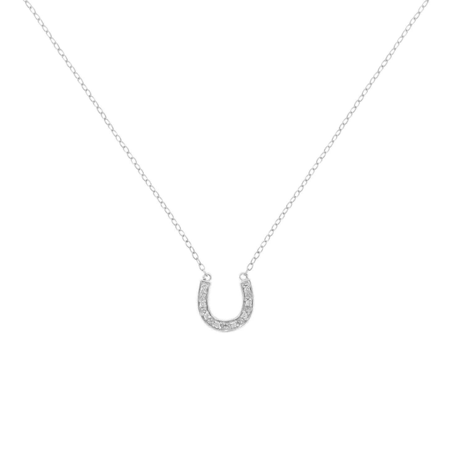 .925 Sterling Silver Diamond Accent Horseshoe U Shape 18" Pendant Necklace (H-I Clarity, I2-I3 Color)