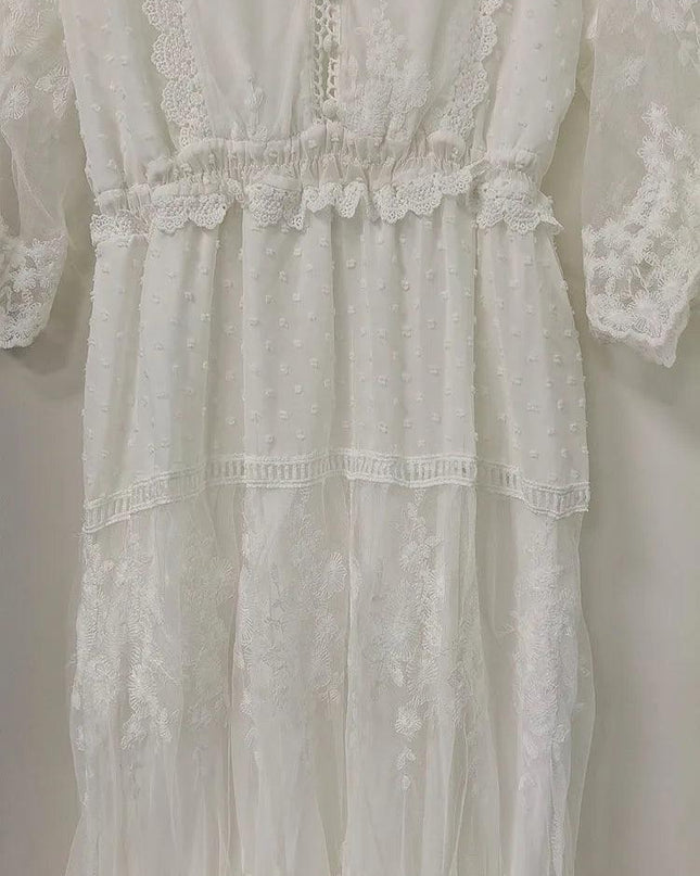 Hollow Out White Dress Sexy Women Lace Long Dress