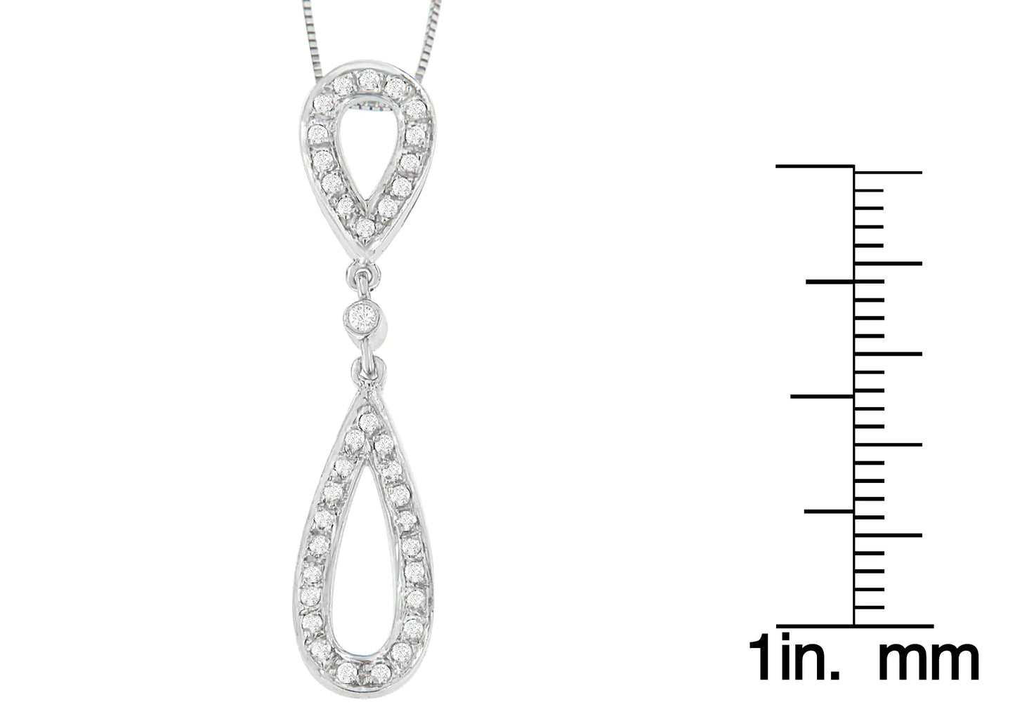 14 White Gold 1/4 cttw Round Cut Diamond Double Tear Drop Pendant Necklace (H-I, I2-I3)