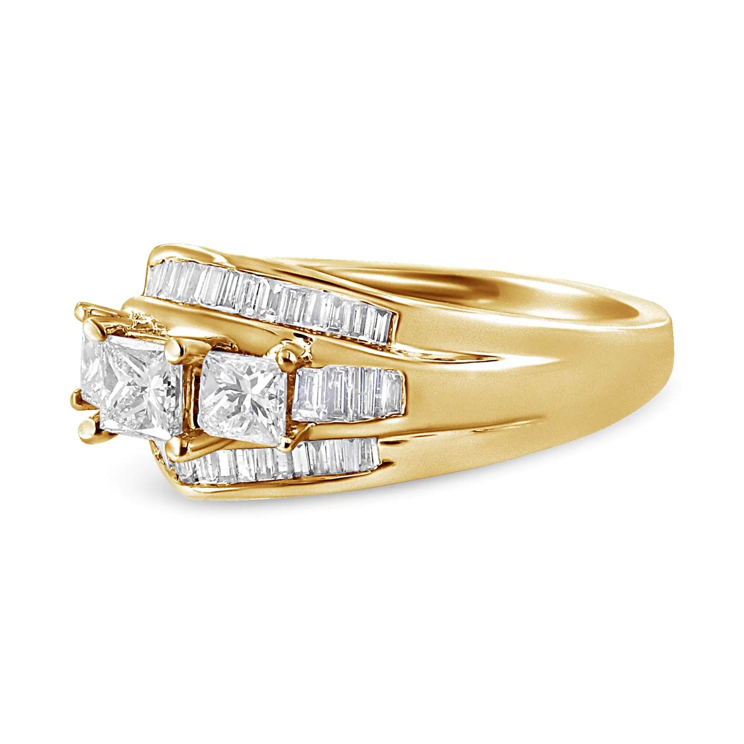 14K Yellow Gold 1 1/2 Cttw Princess and Baguette-Cut Diamond 3-Stone Ring (H-I Color, VS2-SI1 Clarity)