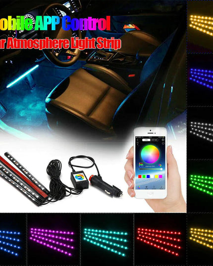 4X 48LED RGB Car Interior Atmosphere Light Strip Bar Bluetooth APP Music Control