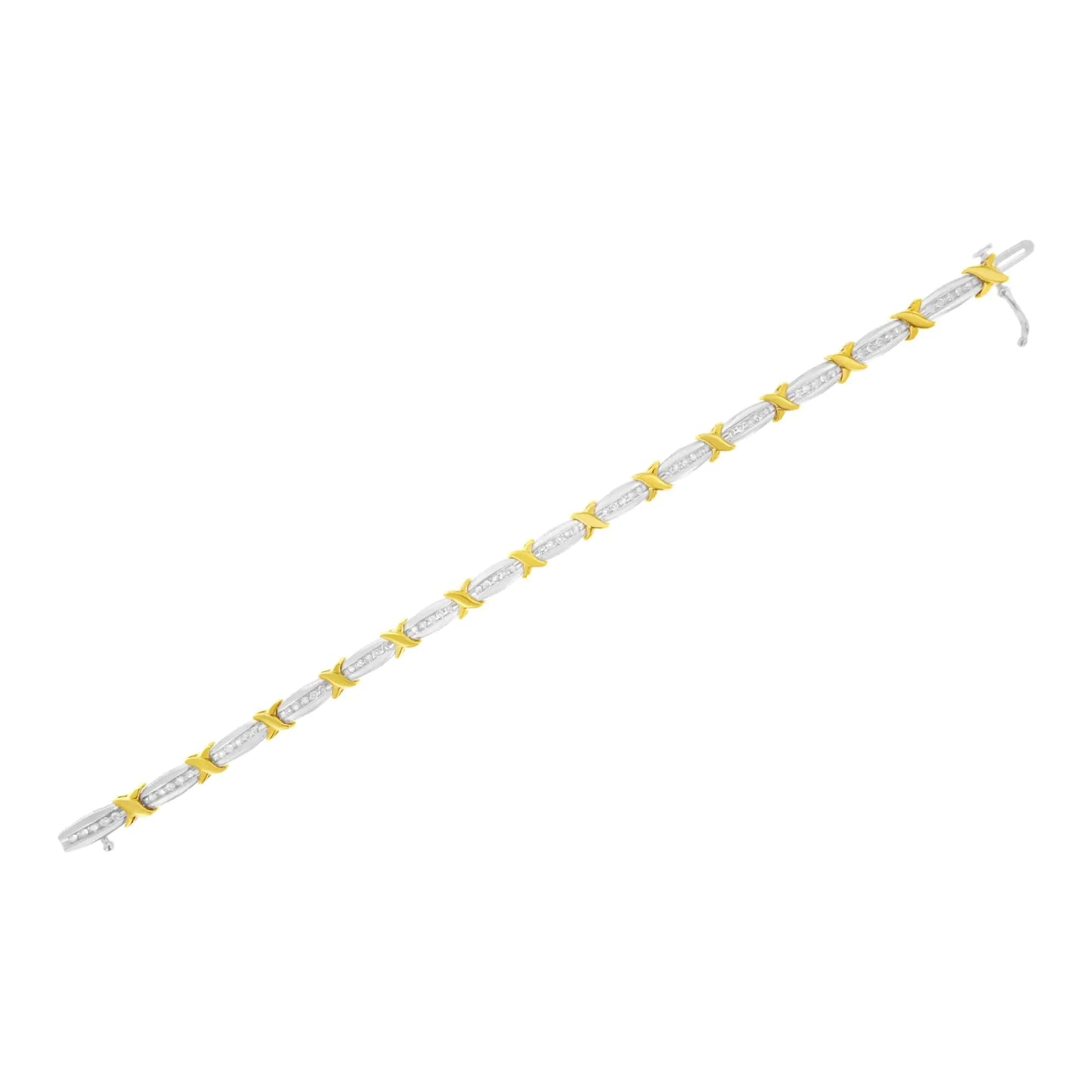 10K Two-Tone Gold Channel Set Diamond X-Link Bracelet (1 cttw, I-J Color, I2-I3 Clarity)