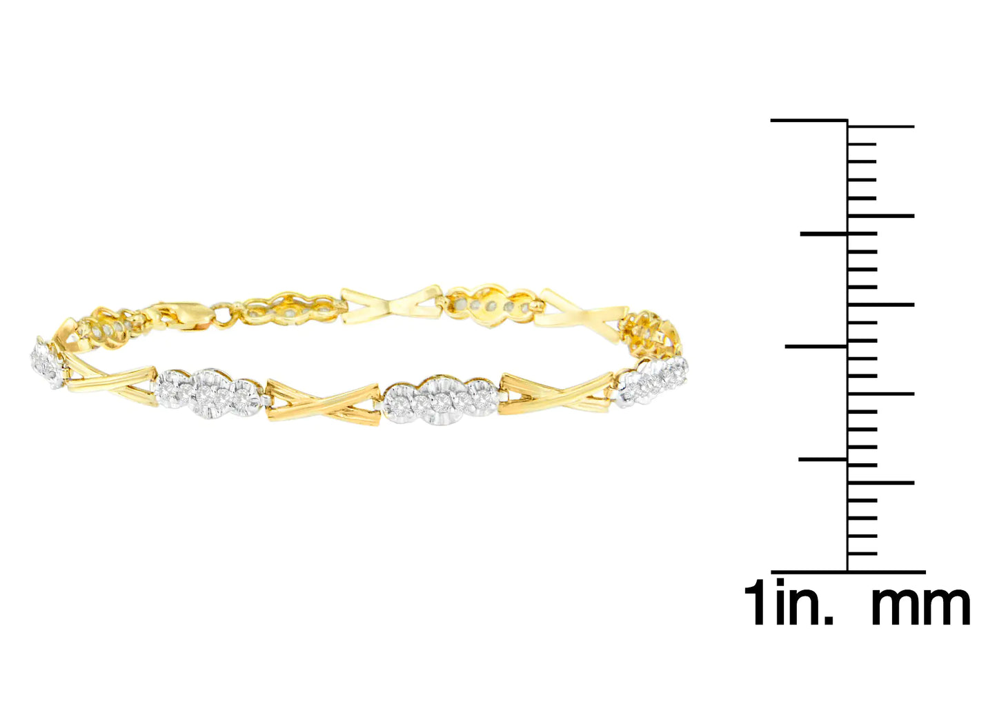 10K Yellow Gold Round-Cut Diamond XOXO Bracelet (1.00 cttw, H-I Color, I3 Clarity)