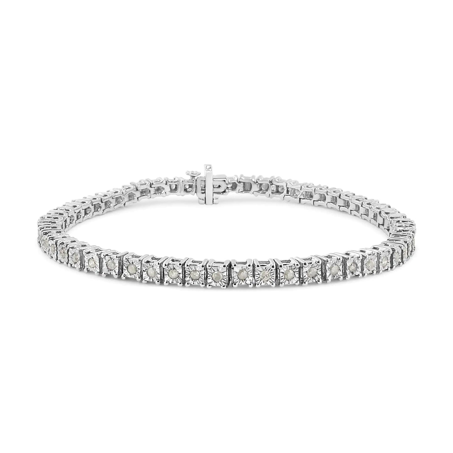 .925 Sterling Silver 1.0 Cttw Diamond Square Hybrid Link 7" Tennis Bracelet (I-J Color, I2-I3 Clarity)